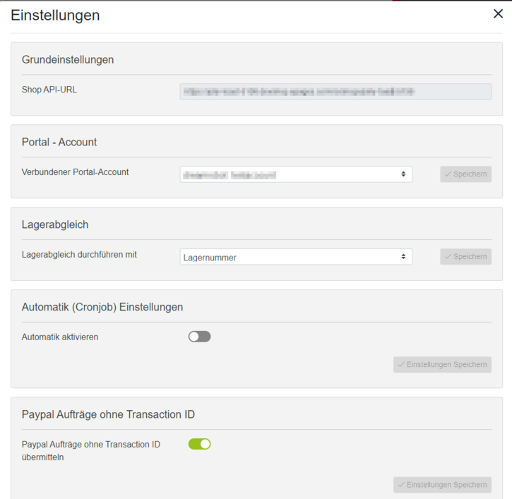 Einstellungen ePages Connector-App