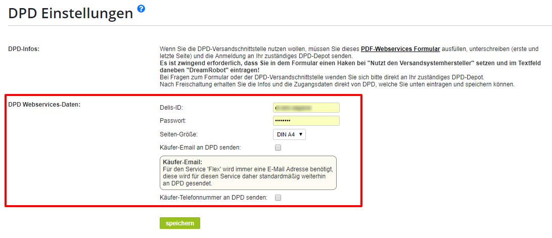 DPD App in DreamRobot aktivieren