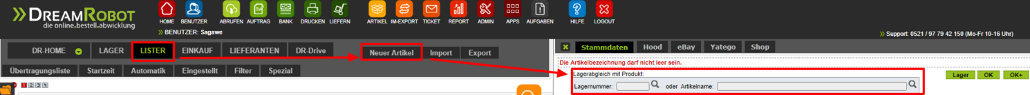 Abgleich mit Lagerartikel in DreamRobot