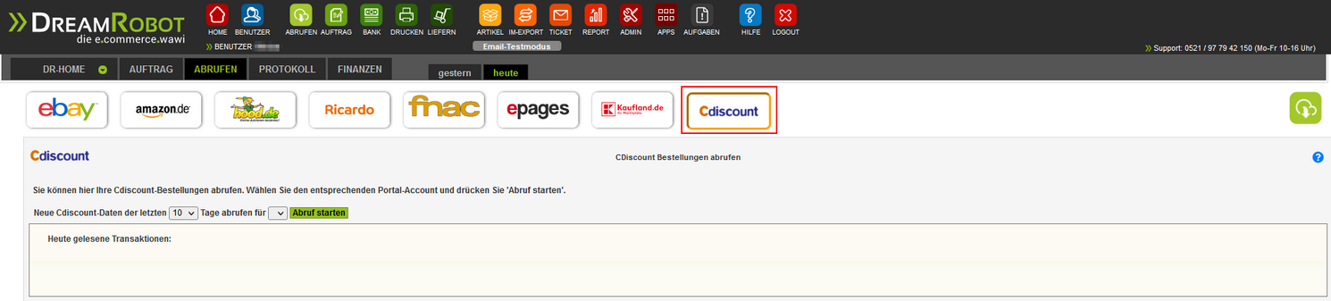 Auftragsabruf bei Cdiscount in DreamRobot