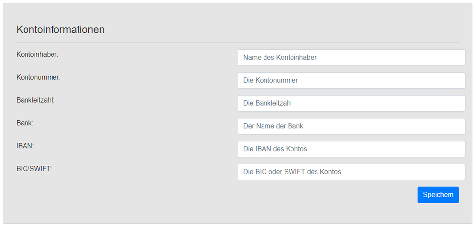 Account Informationen Setting