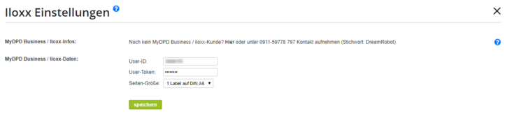 Eingabe der iloxx-Zugangsdaten in DreamRobot
