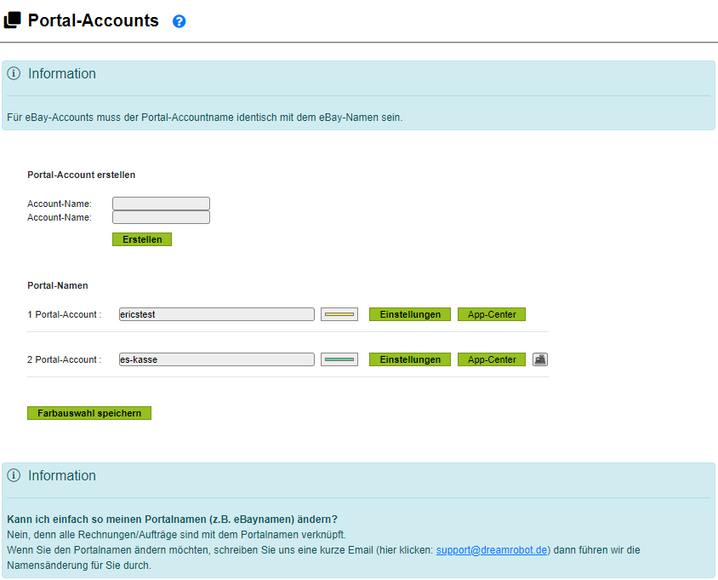 Einrichtung der Portal-Accounts in DreamRobot