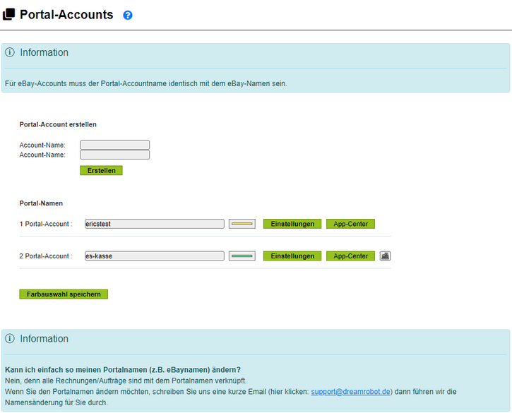 Einrichtung der Portal-Accounts in DreamRobot