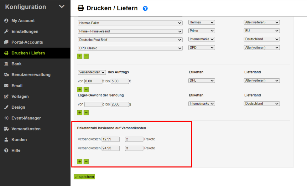 Paketanzahl Versandkosten Grafik