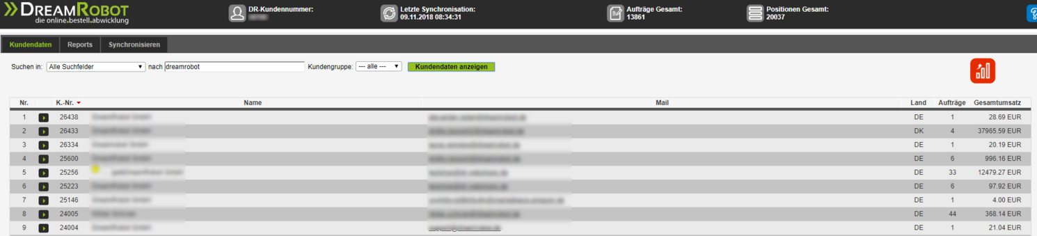 Kundenliste im DreamRobot-Report