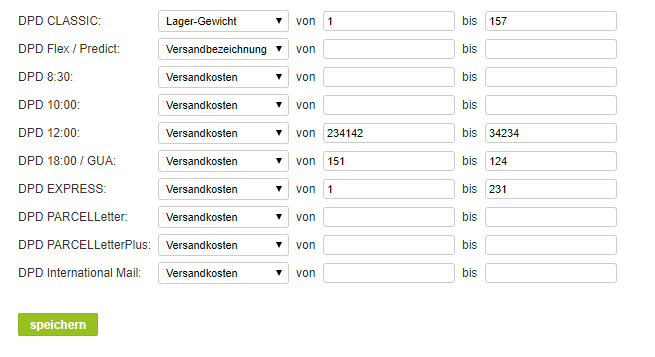 Prdouktklassen in der DPD-App