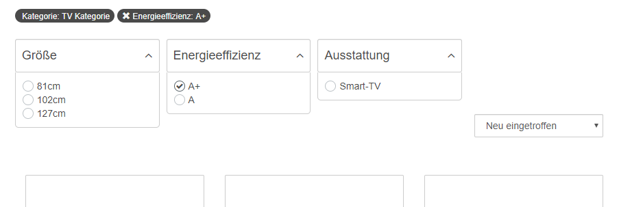 Nutzung der Eigenschaftensuche im DR-WebShop