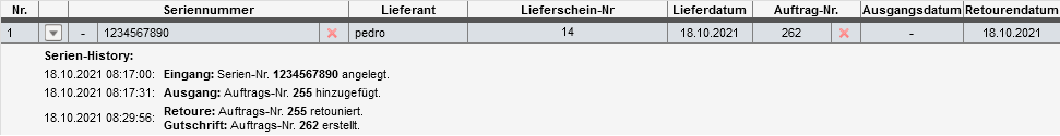 Übersicht Seriennummern
