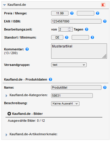 Angaben für Kaufland.de in DreamRobot
