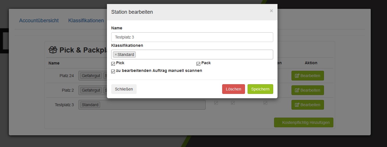 Packplätze in der Pick & Pack-App definieren