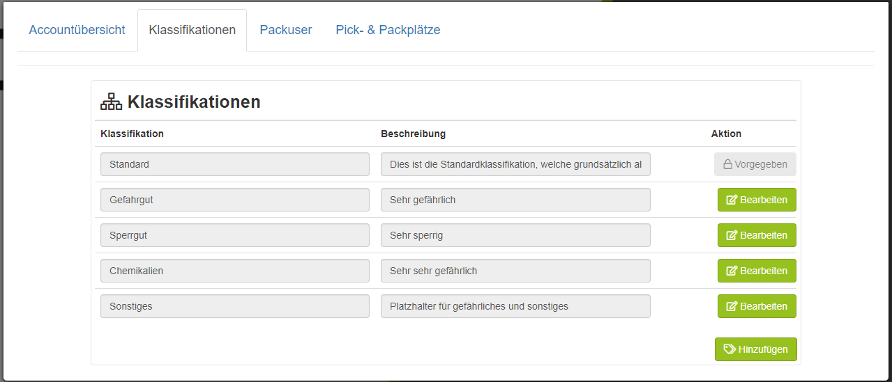 Klassifikationen der DR Pick & Pack-App