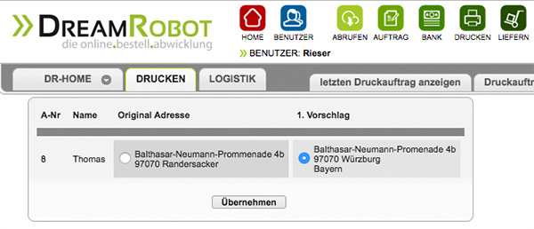 Adresskorrekturen übernehmen
