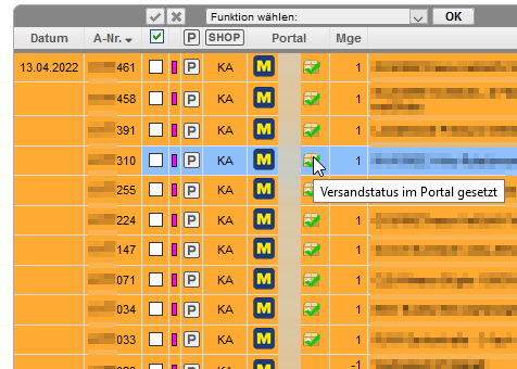 METRO Versandstatus in Auftragsliste