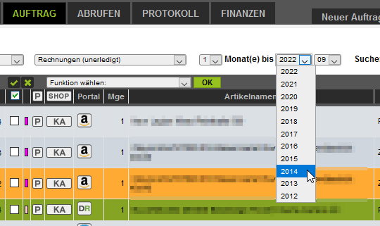 Auftragsliste Jahresanzeige